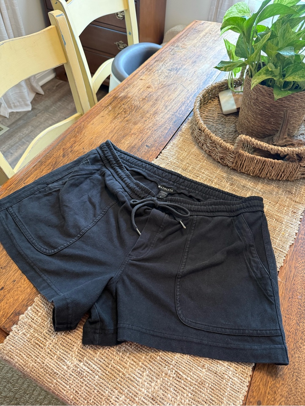 Athleta Black Cotton Terry Drawstring Athletic Shorts
